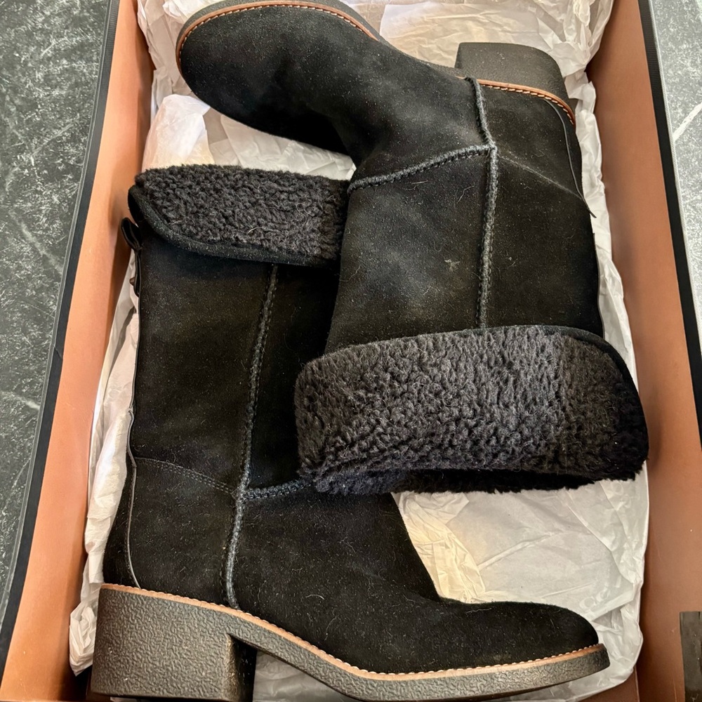 Coach Black Winter Boots with Shearling Trim